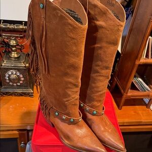 Reba Tan Fringe Heeled Boots